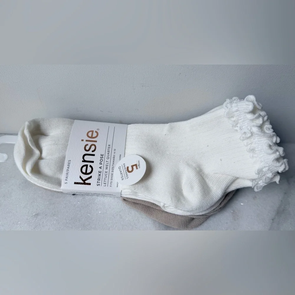 Kensie White & Tan Quarter Sock 5-Pack